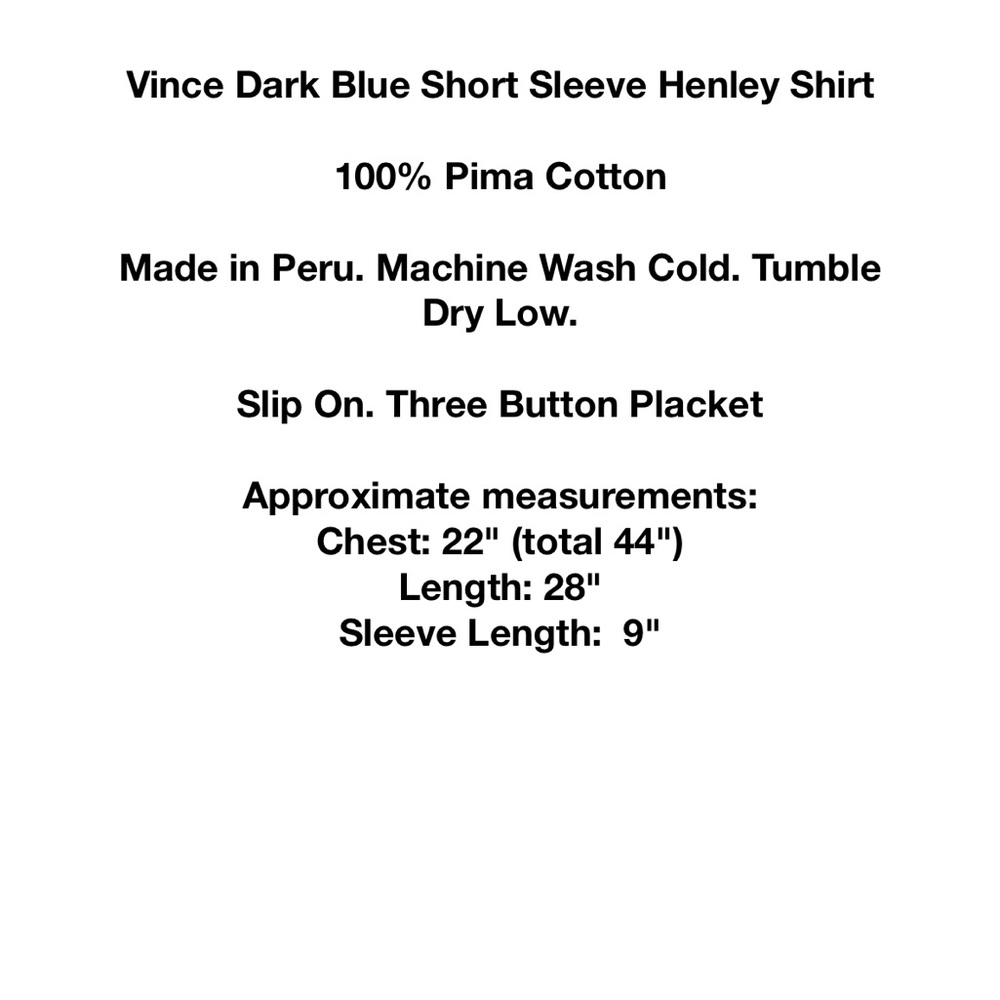 Vince Men's Dark Blue Short Sleeve Garment Dyed Henley Shirt Medium Pima Cotton - Picture 5 of 12